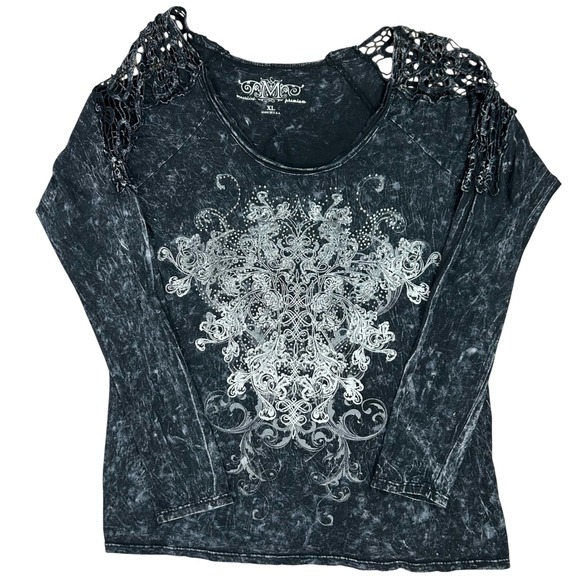 Maurices Tops - Y2K Whimsigoth Graphic Embellished Top Women's XL Black Crochet Fairy Grunge